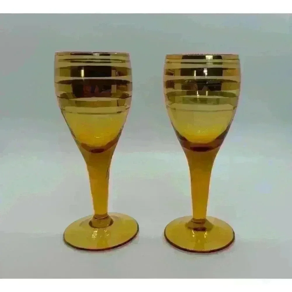 MCM Vintage Gold Banded Cordial Glasses Set of Two Excellent Condition